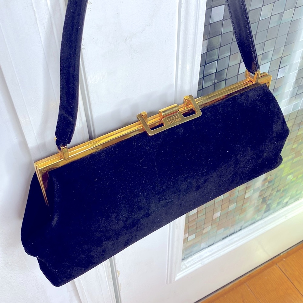 💕 Stuart weitzman black suede framus blasue dressy vintage handbag EUC  💕